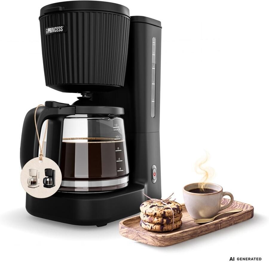 Princess Coffee Maker Wave Koffiezetapparaat – 1 5 L Glazen Kan – 1000 W – Zwart RVS 246058