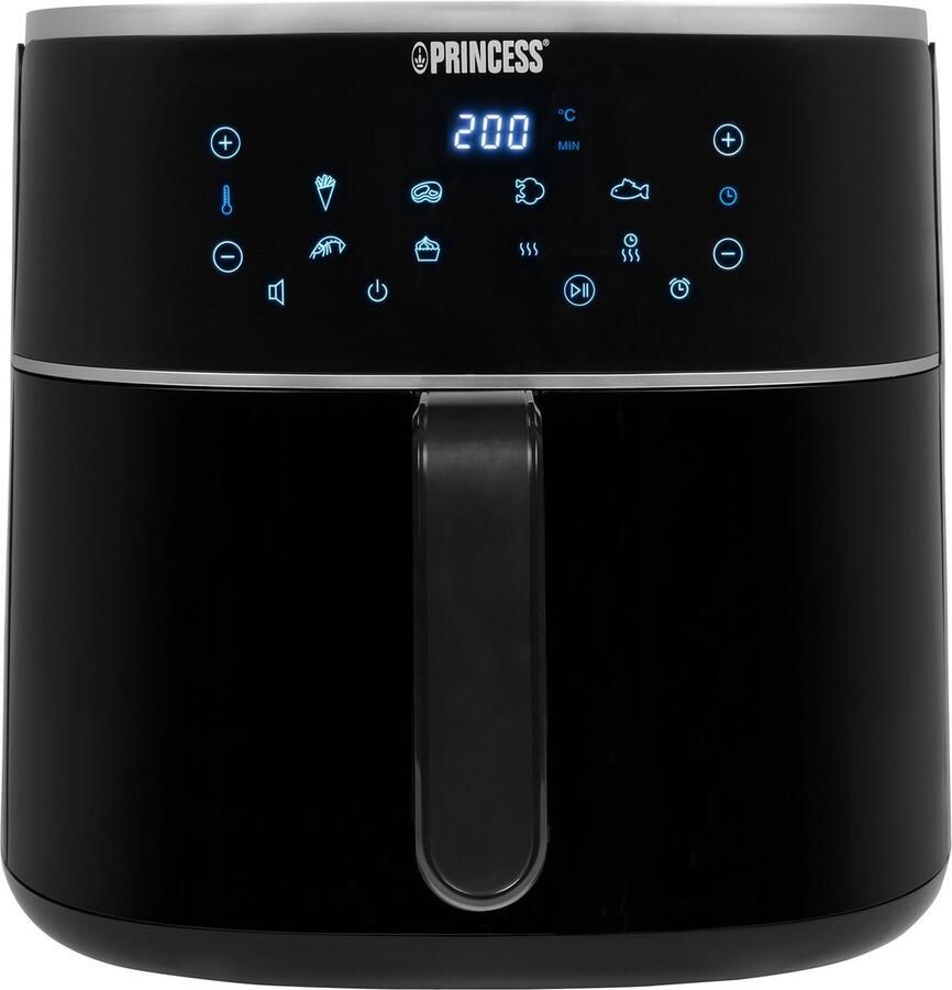 Princess Digitale Airfryer XXL 182254 8 liter Extra Groot PFAS vrij Heteluchtfriteuse Inclusief in hoogte verstelbaar Grillrack Digital Touchscreen 8 Automatische Programma's 1800W Zwart
