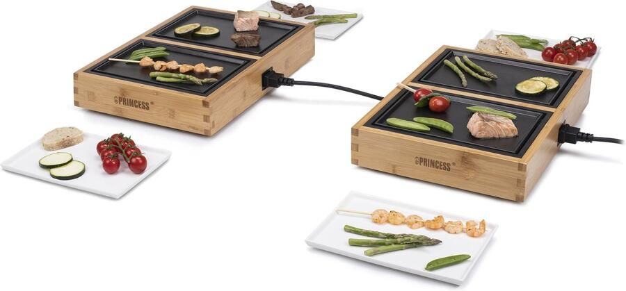 Princess Dinner4all Pure 104040 + 104040 – Gourmetstel 8 personen Teppanyaki Grill & Bakplaat 2 meter snoer Bamboe Uit te breiden tot 10 personen