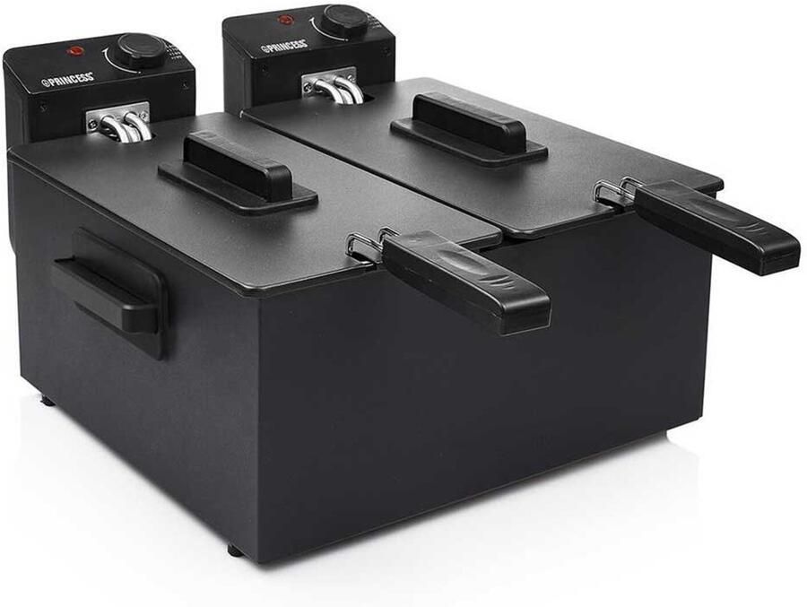 Princess Dubbele Frituurpan 183028 – Inhoud 2 x 3 liter Koude Zone – 3600W 2x regelbare thermostaat Zwart