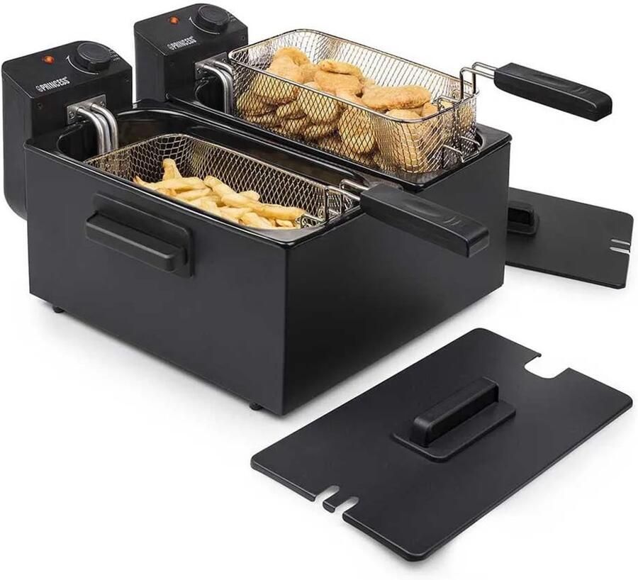 Princess Dubbele Frituurpan 183028 – Inhoud 2 x 3 liter Koude Zone – 3600W 2x regelbare thermostaat Zwart