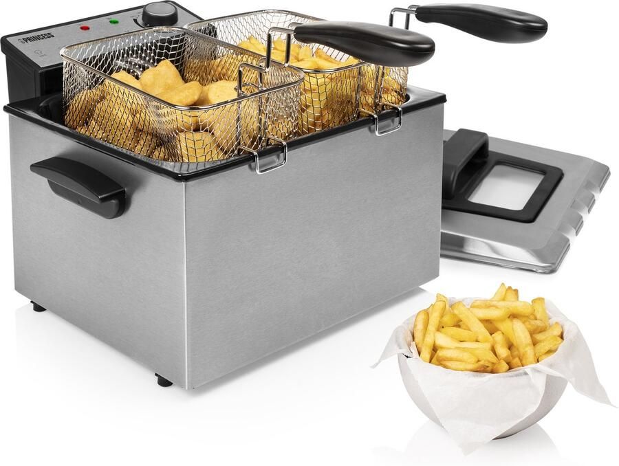 Princess Frituurpan 185000 – Grote friteuse 1 grote en 2 kleine manden 5 liter 3270W Kijkvenster Koude zone Anti reukfilter - Foto 4