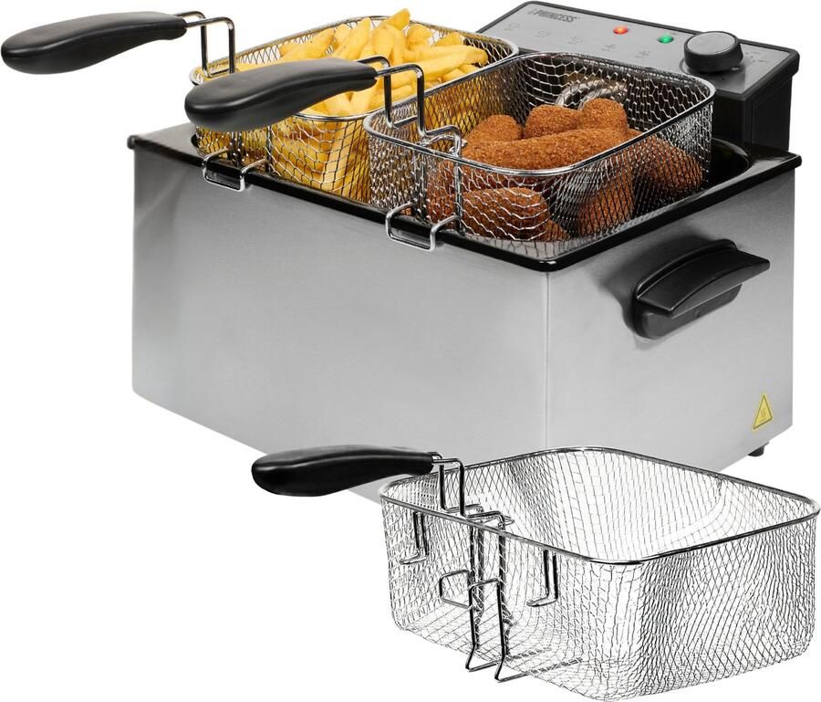 Princess Frituurpan XXL Grote friteuse 1 grote en 2 kleine manden 5 liter 3270W Kijkvenster Koude zone Anti reukfilter 185000