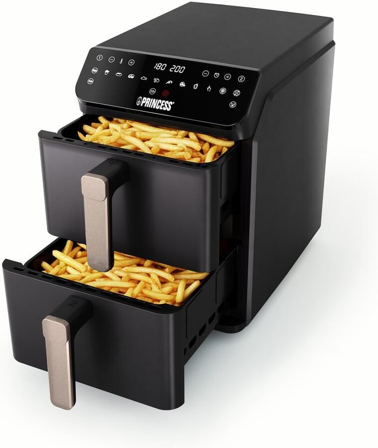 Princess Heteluchtfriteuse 182278 3000W Stack Airfryer 11 2liter PFAS-Vrij 2 lades (Sync) 11 Bakprogramma's Bespaart 45% ruimte Dubbele gestapelde lades