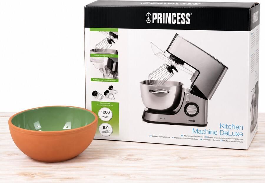 Princess Kitchen Machine DeLuxe – Keukenmachine 1200W – 6 Liter – Inclusief Keramische Schaal – Bakpakket