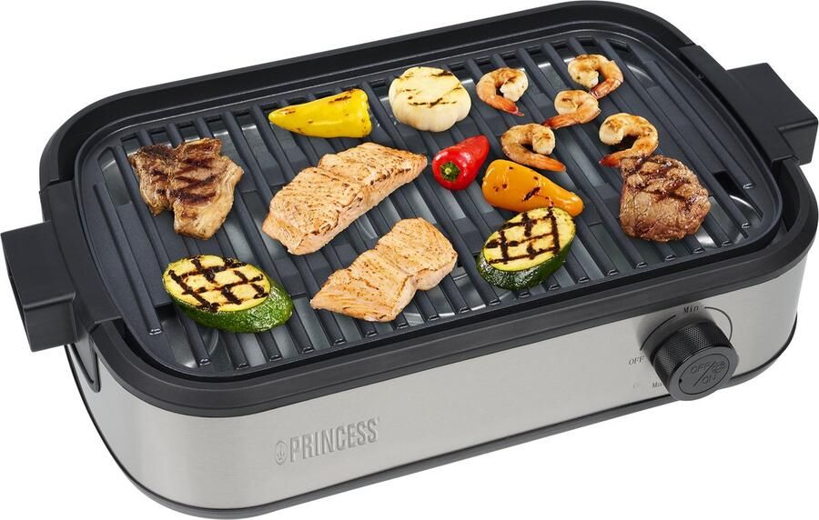 Princess Table Chef Purify 103215 Tafel BBQ 35 x 21 cm Tafelgrill en Barbeque met Luchtfiltersysteem Ingebouwde Afzuiging Tot 260 Graden PFAS Vrij -1800 W
