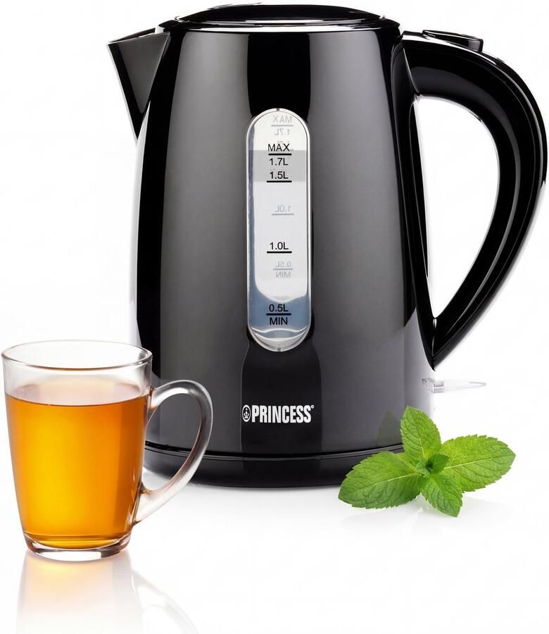 Princess Waterkoker 236017 1.7 Liter 360° draaibaar 2200W Waterniveau indicator Kalkfilter Zwart