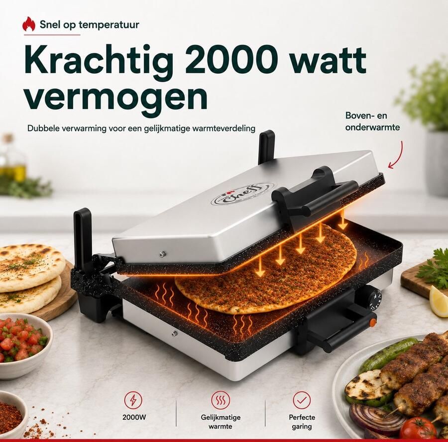 Pro chef f MZ 2317 3-in-1 Multigrill 180° – Lahmacun Bazlama Vlees & Groenten Contactgrill in 1