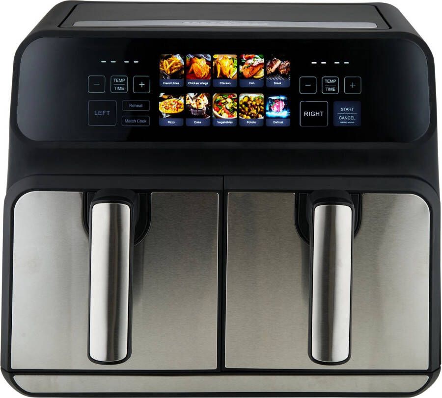 ProfiCook FR 1287 H Dubbele Heteluchtfriteuse 2 x 4 Liter Met kleurendisplay Touchscreen 9 Programma's 2 onafhankelijke kookzones