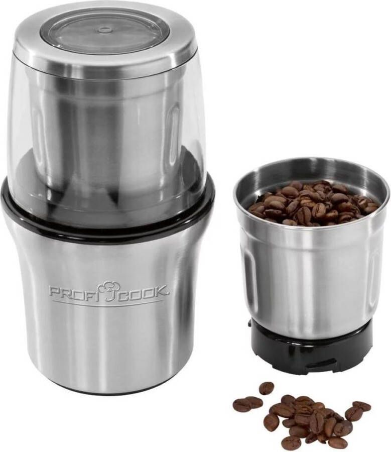 Proficook koffiemolen en kruidenmolen in 1 KSW1021 zilver 200W