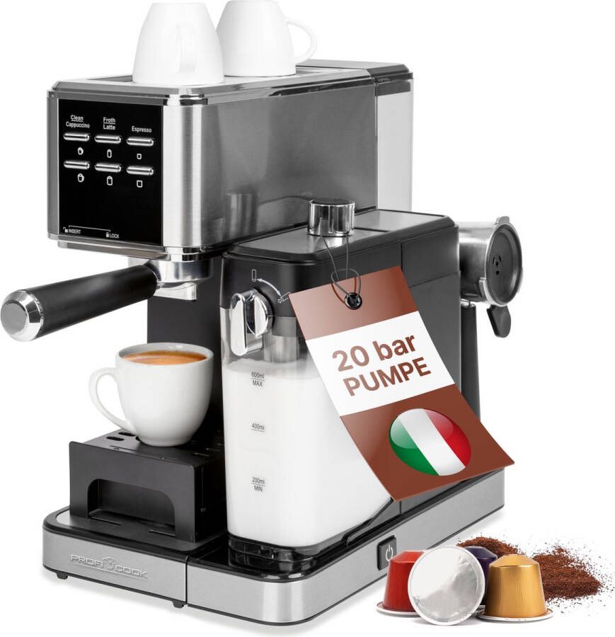 ProfiCook PC ES-KA1266 -Espresso koffiezetapparaat met melkopschuimfunctie