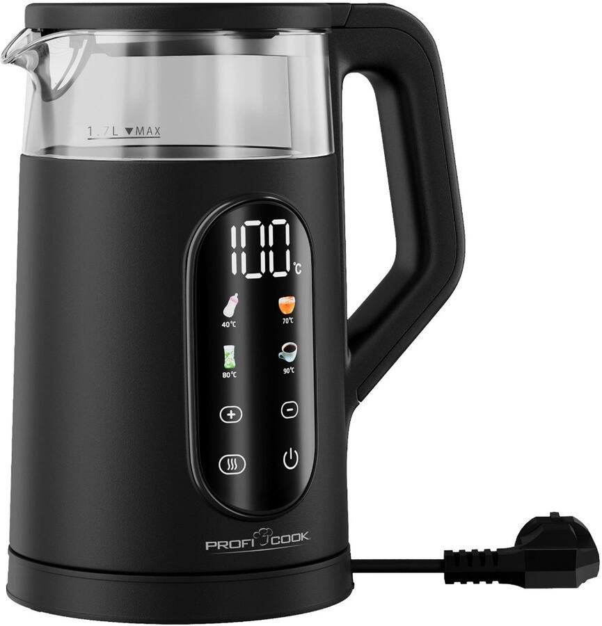 ProfiCook WK 1328 G Waterkoker -Glas Zwart -1.7L 40 100 °C