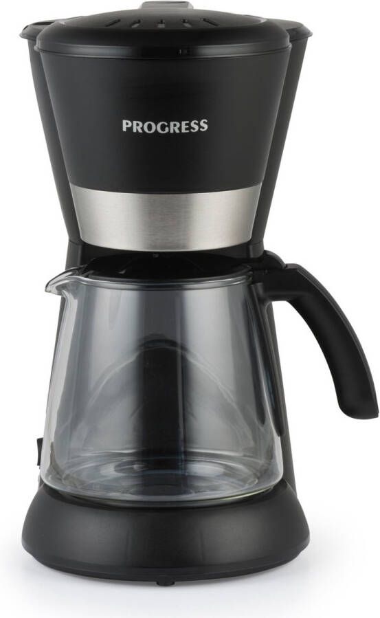 Progress Filter Koffiezetapparaat – 1.5 L 10 Kopjes Drip Machine Glazen Karaf Anti-Drup Verwijderbaar Herbruikbaar Filter Warmhoudfunctie van 40 Minuten 1080 W Zwart
