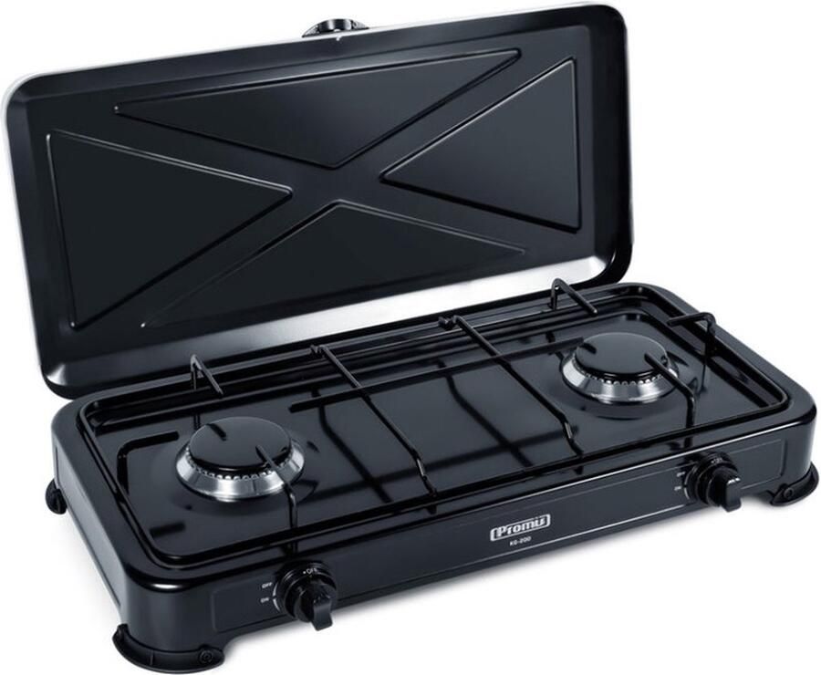 Promis KG200 Gaskookplaat Dubbele Branders 2 2kW Zwart