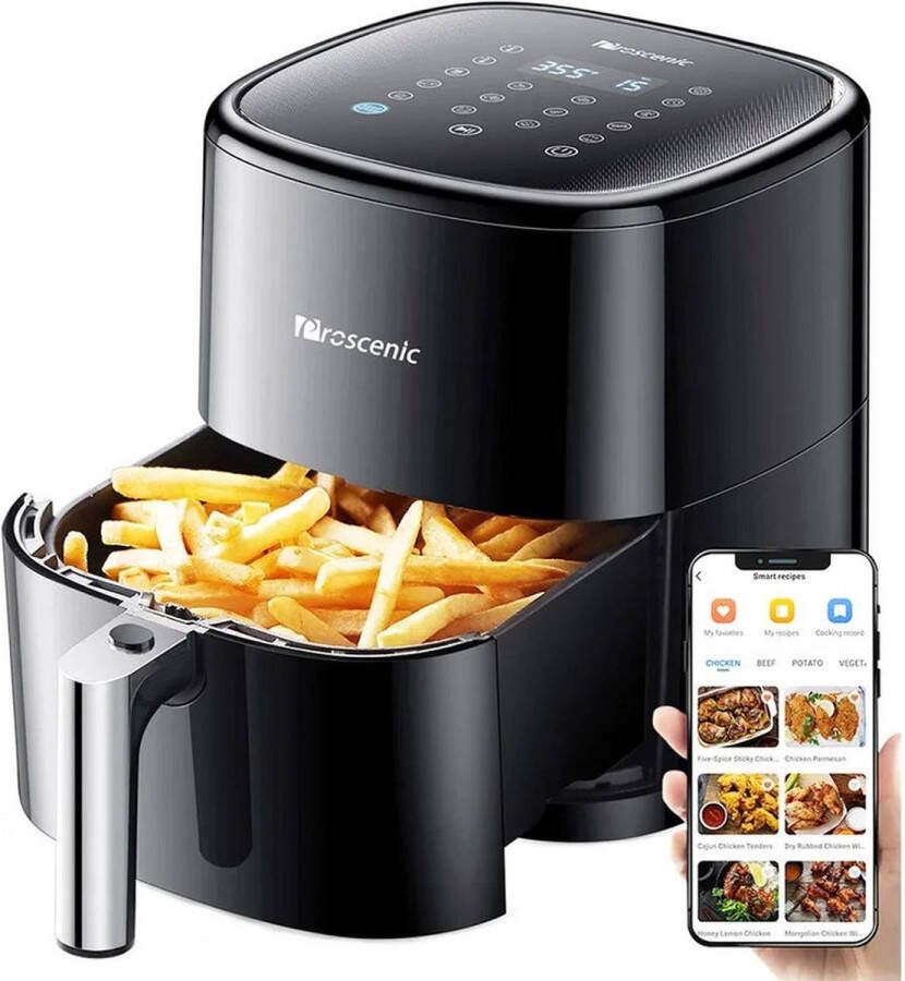 Proscenic Heteluchtfriteuse Airfryer Smart Electric Air Fryer Olievrij Antiaanbakpan 1500W 5L Zwart