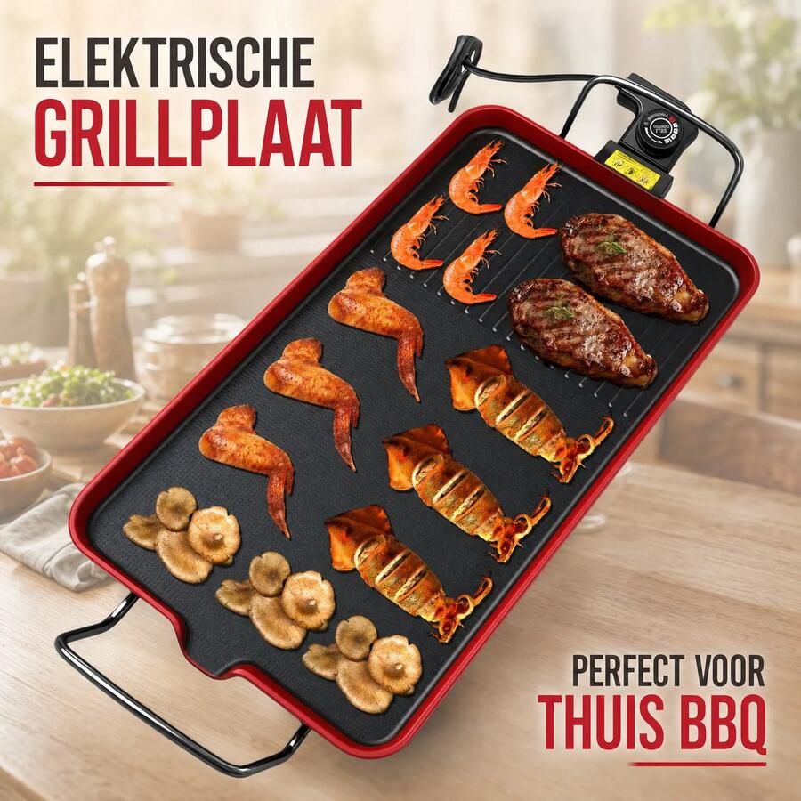 Psogpone Elektrische Grillplaat Bakplaat Tafelgrill – 70cm snoer EU-stekker – Voor vlees groenten pannenkoeken eieren & BBQ – Thuis tuin camping & feestjes – Incl. handleiding