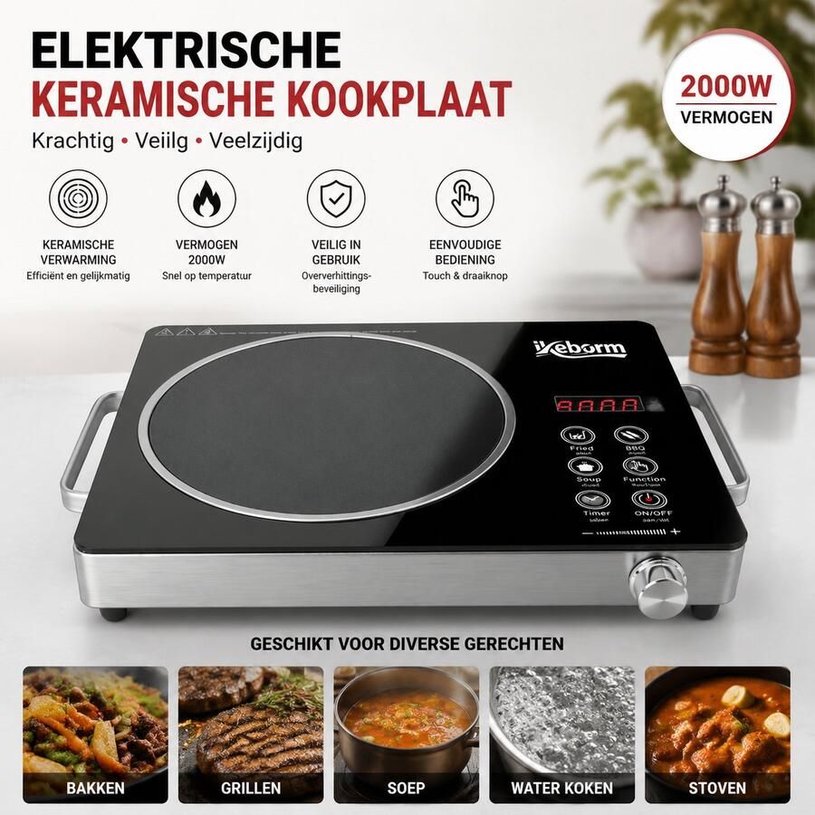 Psogpone Keramische Kookplaat Stralingskookplaat Infrarood Kookplaat – Zwart – Met EU-stekker – Snel opwarmen geschikt voor alle pannen – Voor koken bakken warmhouden – Thuis & keuken – Incl. handleiding