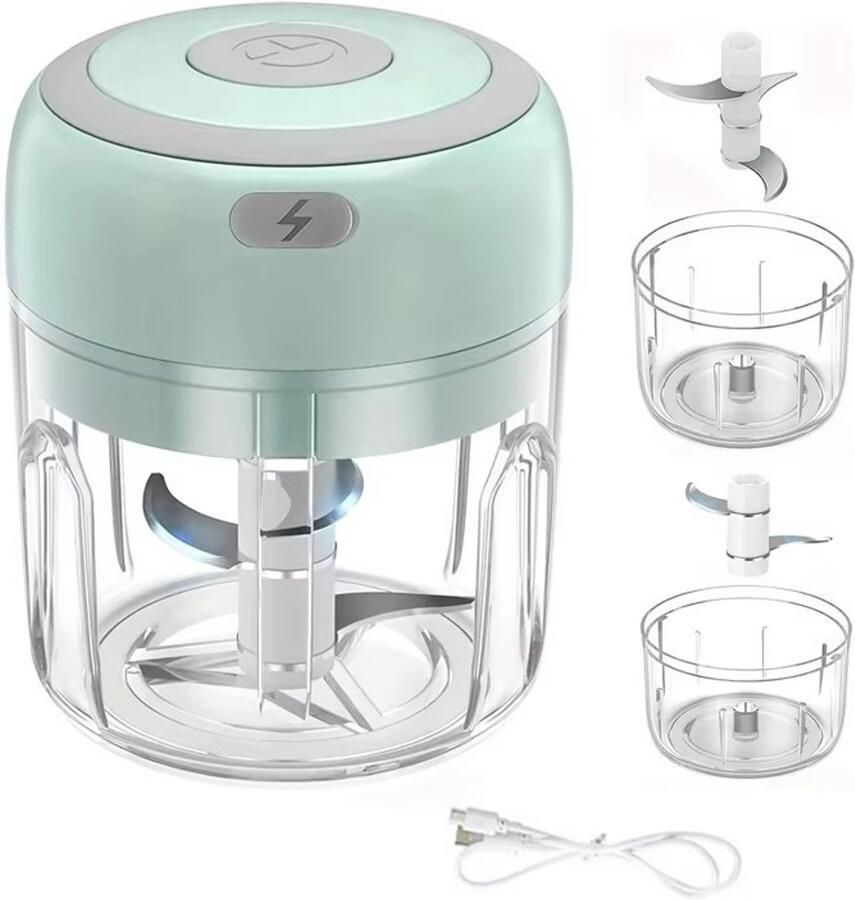 PULUZ Elektrische Keukenhakmolen 250ml + 100ml Mini Elektrische Blender USB Multifunctionele Hakmolen Oplaadbaar 3 Roestvrijstalen Messen Draagbare Mini Blender Geschikt voor Vlees Fruit Knoflook Groen