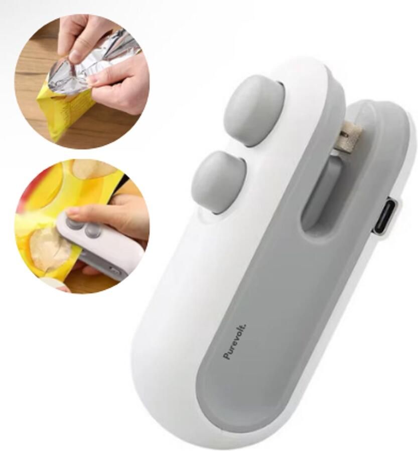 Purevolt. PureVolt 2-in-1 Zak Sealer – Oplaadbare Mini Heat Sealer met Snijmes – Luchtdicht Zakjes Afdichten & Afsluiten – Magnetisch & Draagbaar Sealer Apparaat – Voor Voedsel & Snacks