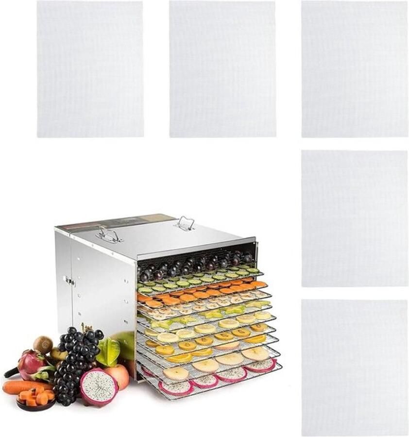 Pyreta 5 stuks siliconen dehydratorbladen siliconen dehydrator vellen -dehydrator vellen dehydrator herbruikbare mat van gaas antiaanbakmat voor het drogen van fruit Wit 28*38cm
