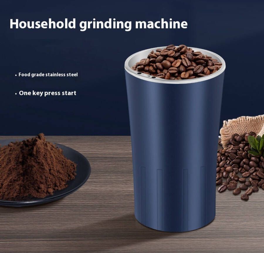 Koffiemolen-koffiemolen electrisch-koffiemolens- Krachtig en snel koffie malen Eenvoudig aan uit zetten van poedermolen met één druk op de knop Ideaal voor kruiden specerijen noten granen en koffiebonen Blauw 250 ml