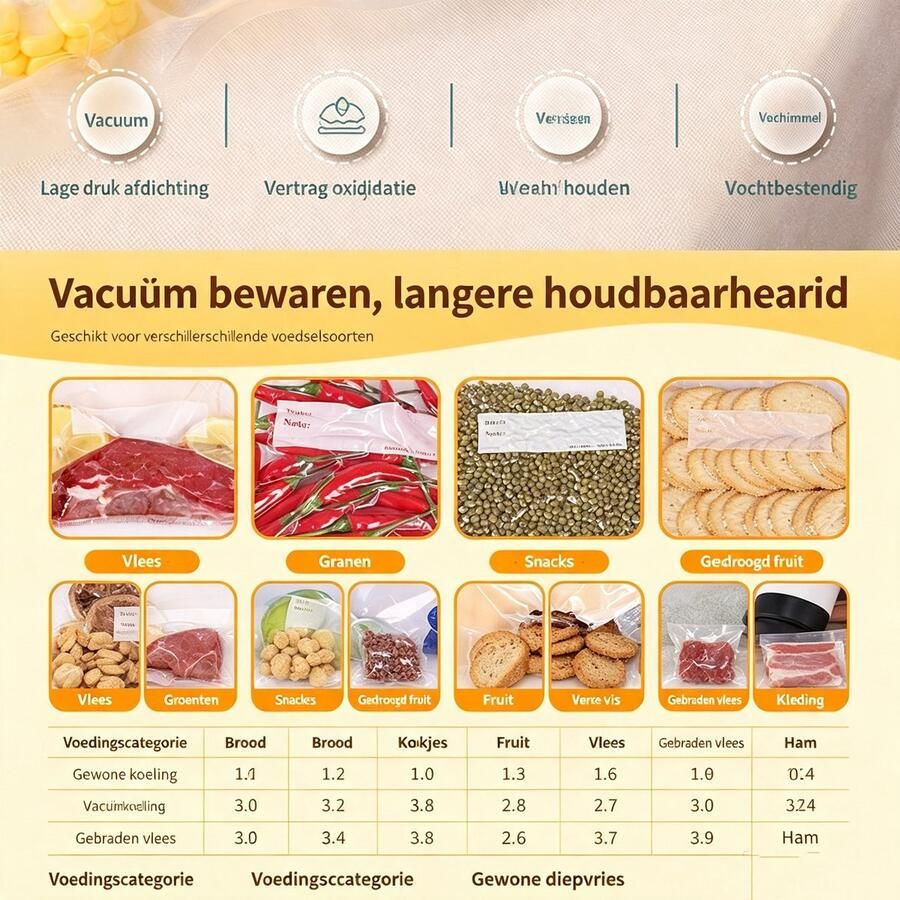 PZCC Mini Draagbare Vacuumsealer Elektrische Vacuümpomp Vacuümmachines Handvacuümtrekker Voedselverpakking Kleding Voor Voedselbewaring & Sous Vide 26x28cm - Foto 2
