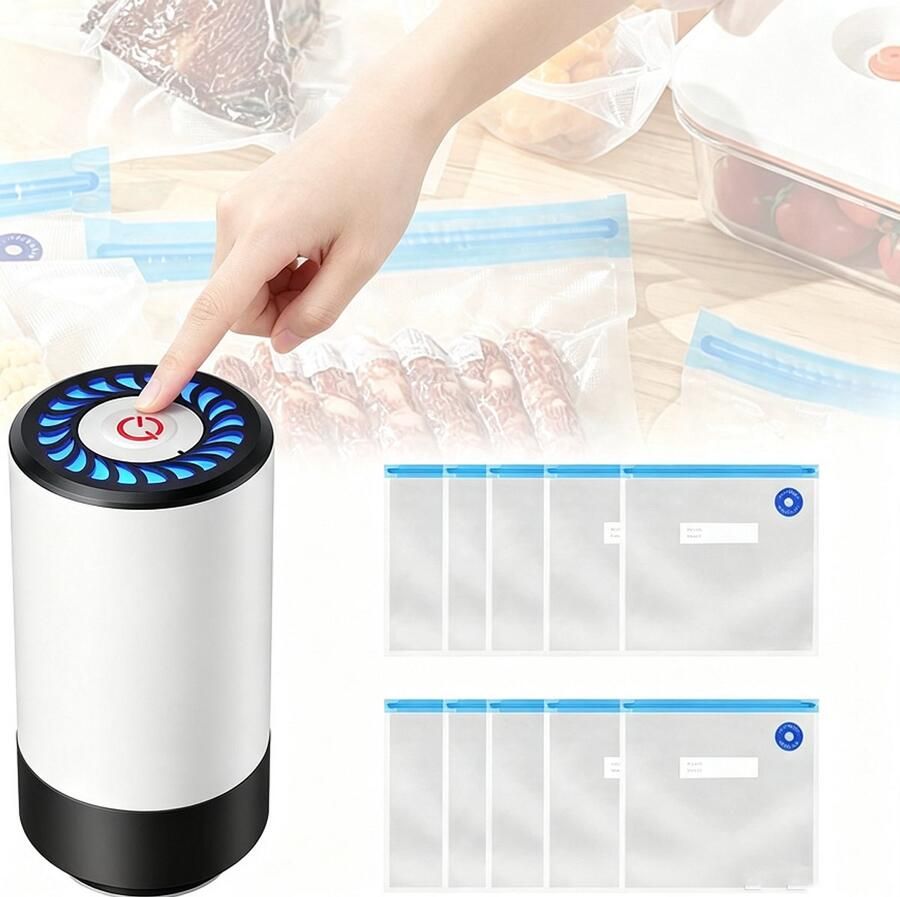 PZCC Mini Draagbare Vacuumsealer Elektrische Vacuümpomp Vacuümmachines Handvacuümtrekker Voedselverpakking Kleding Voor Voedselbewaring & Sous Vide 26x28cm