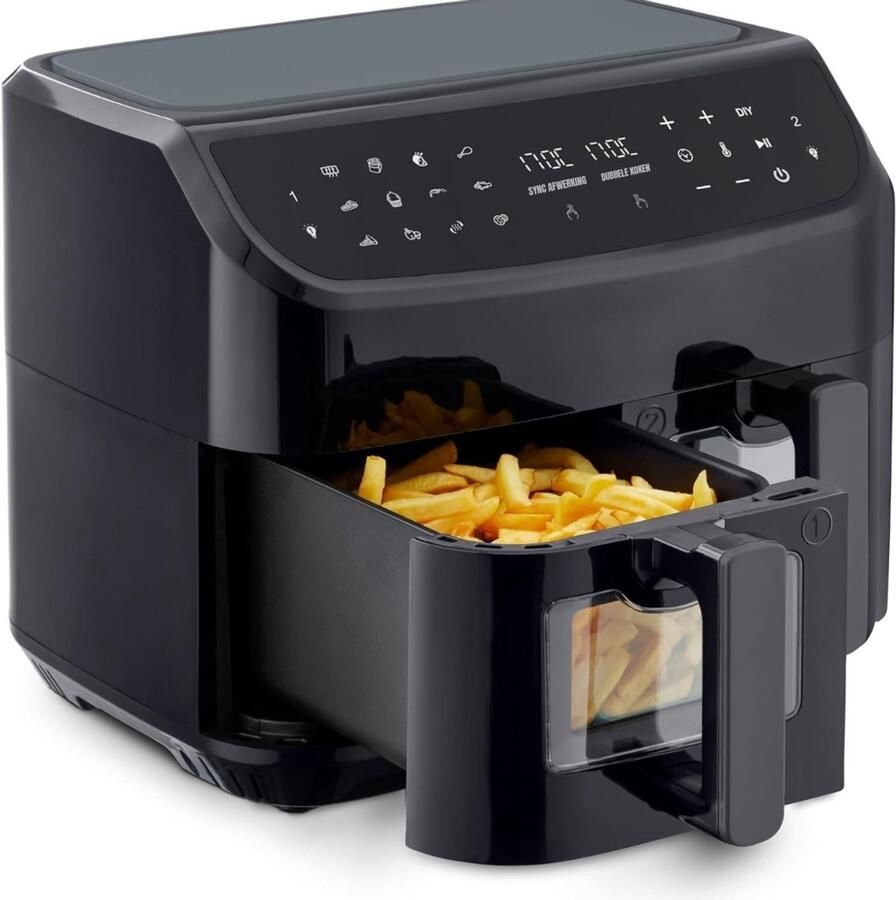 QIN Dubbele Airfryer Heteluchtfriteuse Duo Airfryer 8 7 L Zwart 41cm x 40cm x 33cm