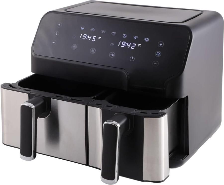 QIN Dubbele Airfryer Heteluchtfriteuse Duo Airfryer 9 L Zwart 35cm x 39cm x 31cm