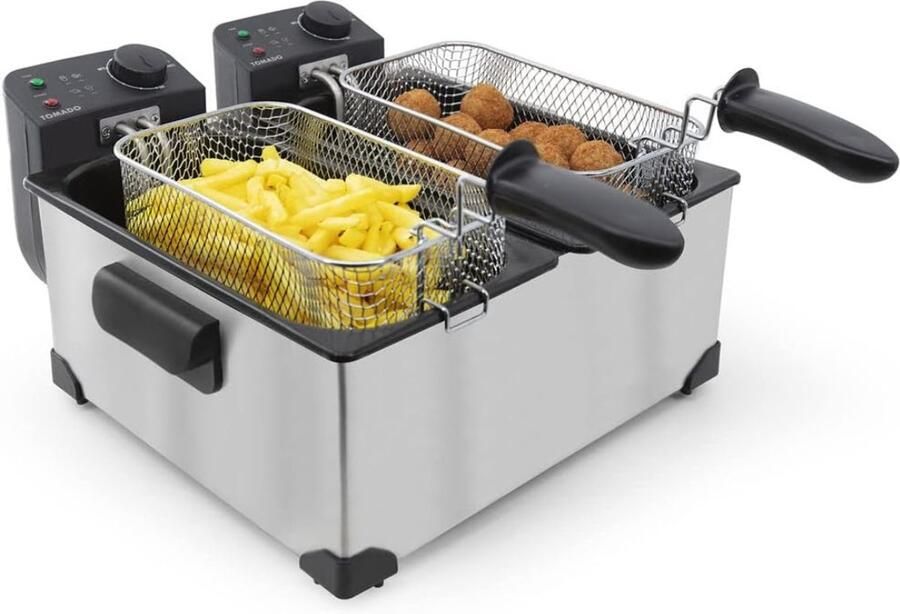 QIN Dubbele Frituurpan Dubbele Friteuse Frietpan 3 liter Zilver 52cm x 41cm x 22cm