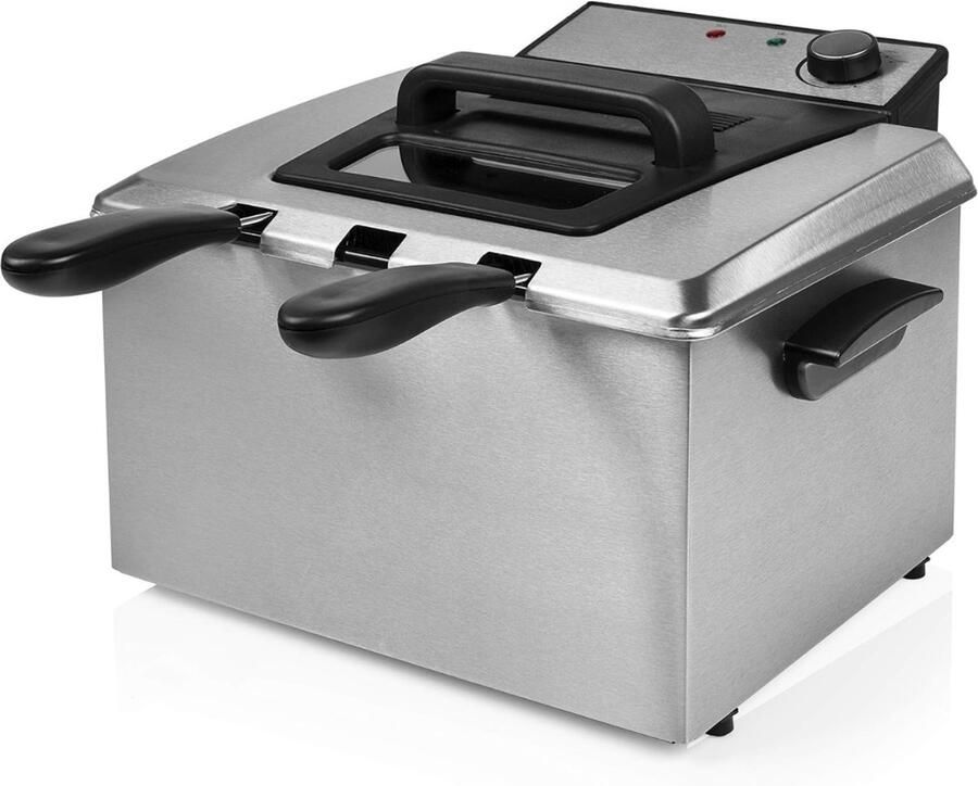 QIN Dubbele Frituurpan Dubbele Friteuse Frietpan 5 liter -Zilver- 39cmx39cmx29cm