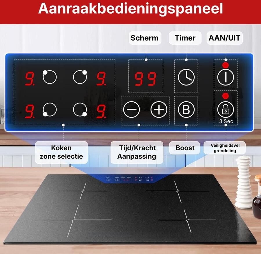 QIN Inductie Kookplaat Inbouw Inductie Kookplaat Vrijstaand Elektrische Kookplaat Zwart 52xcm x 59cm x 6cm - Foto 2