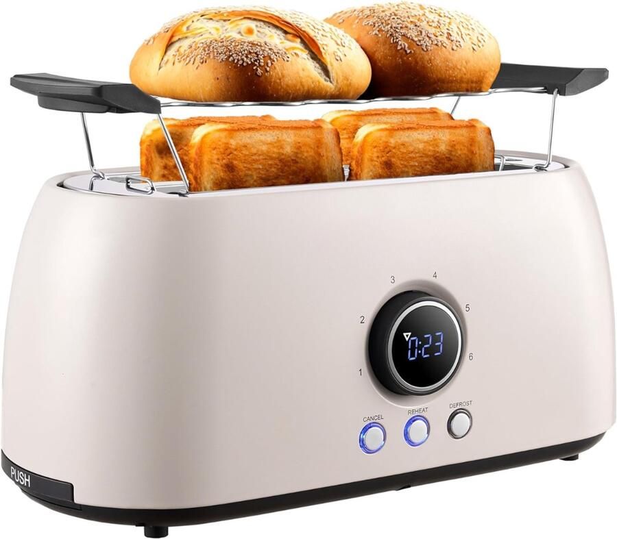 QIN Toaster Broodrooster Broodroosters Toaster Broodrooster Beige 20cm x 35cm x 16cm