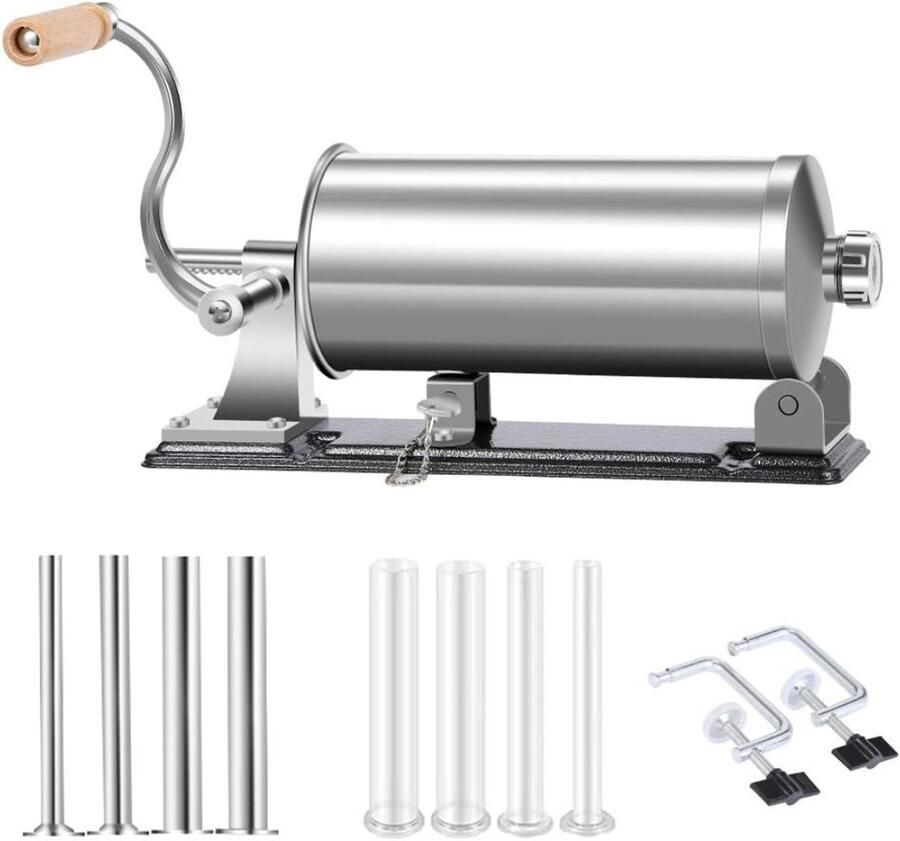 QIN Worstenvuller Worstenmaker Worstmaker Worstmachine Worstenvul Machine 8 Vulbuizen 3 5 liter 43x23x18cm Zilver 29cm x 10cm x 29cm