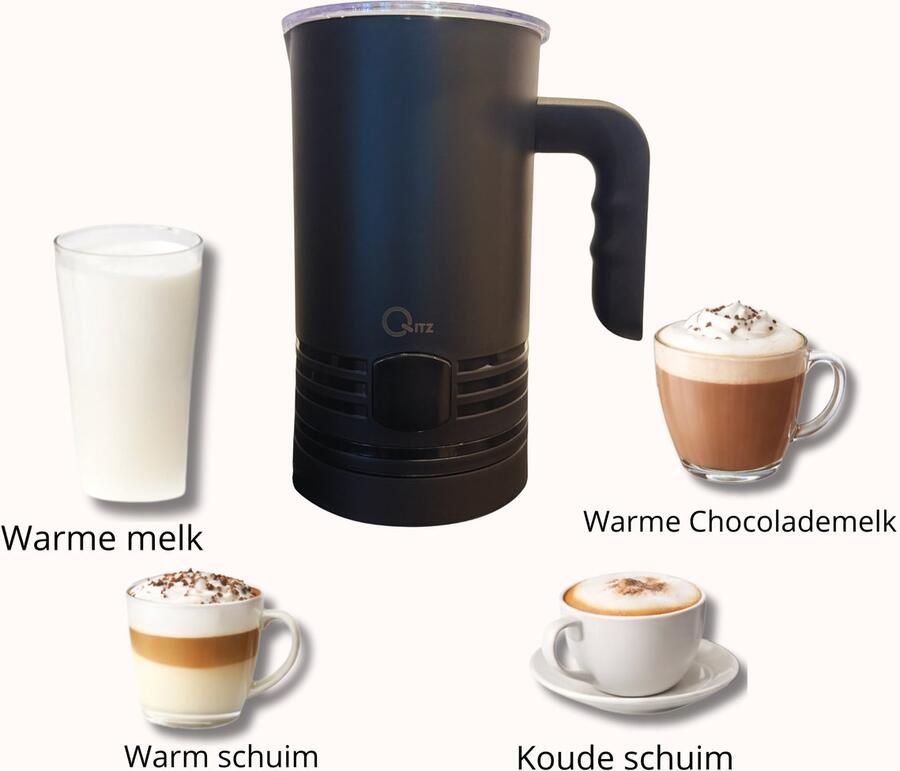 Qitz Melkopschuimer Milk Frother Automatisch Melkschuimer Groot 430ML Warm & Koud Zwart 4 Functies