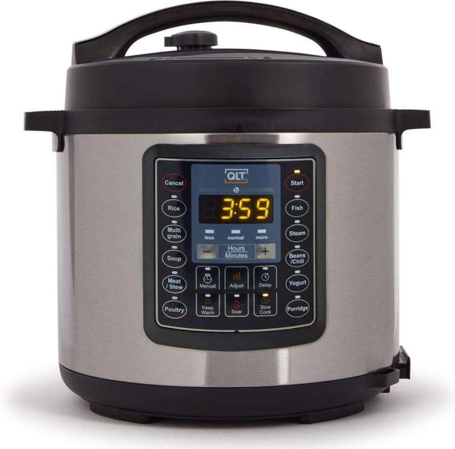 QLT Multicooker Rijstkoker 5.7L Multicooker Rice Cooker Slowcooker Zwart Zilver RVS 1000 watt
