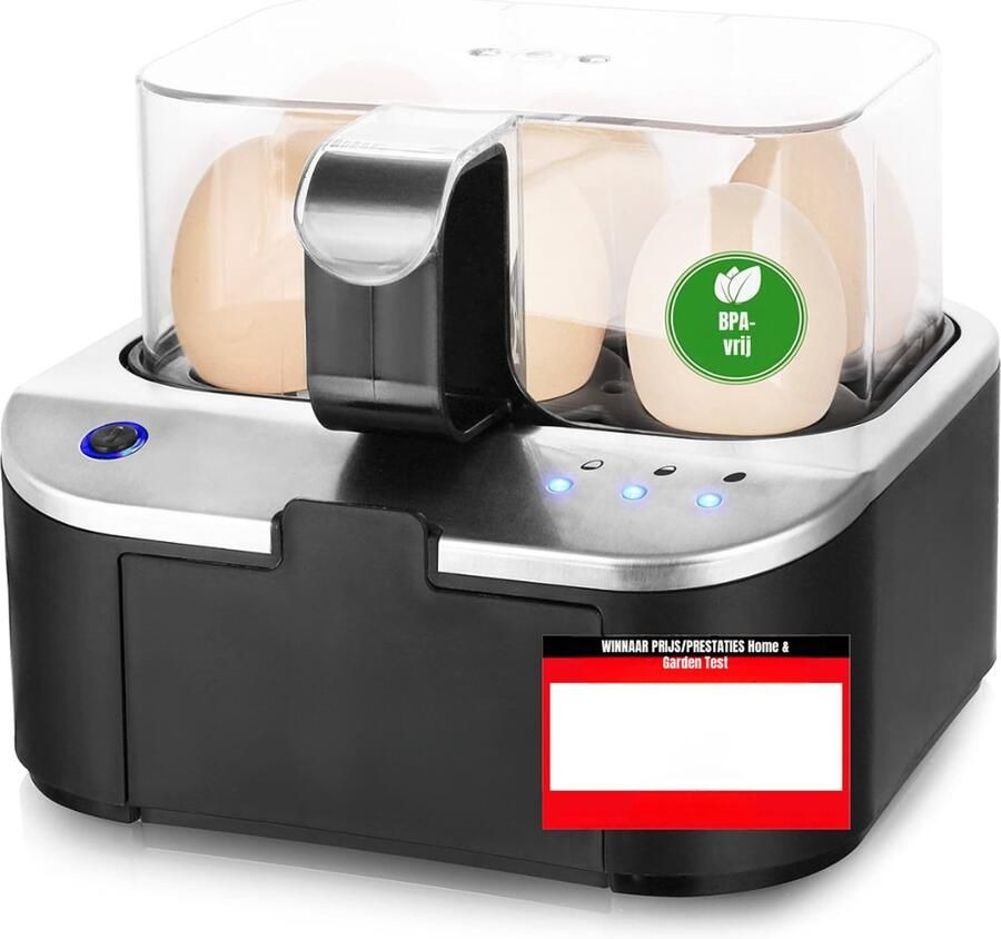 QORA Eierkoker electric Eierkoker met timer Zwart 19cm x 18cm x 15cm