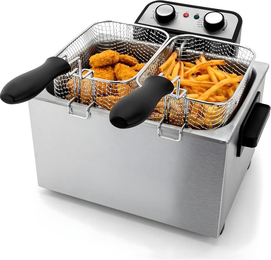 QORA Frituurpan Dubbele Frituurpan Friteuse Dubbele Friteuse Zilver 38cm x 38cm x 28cm