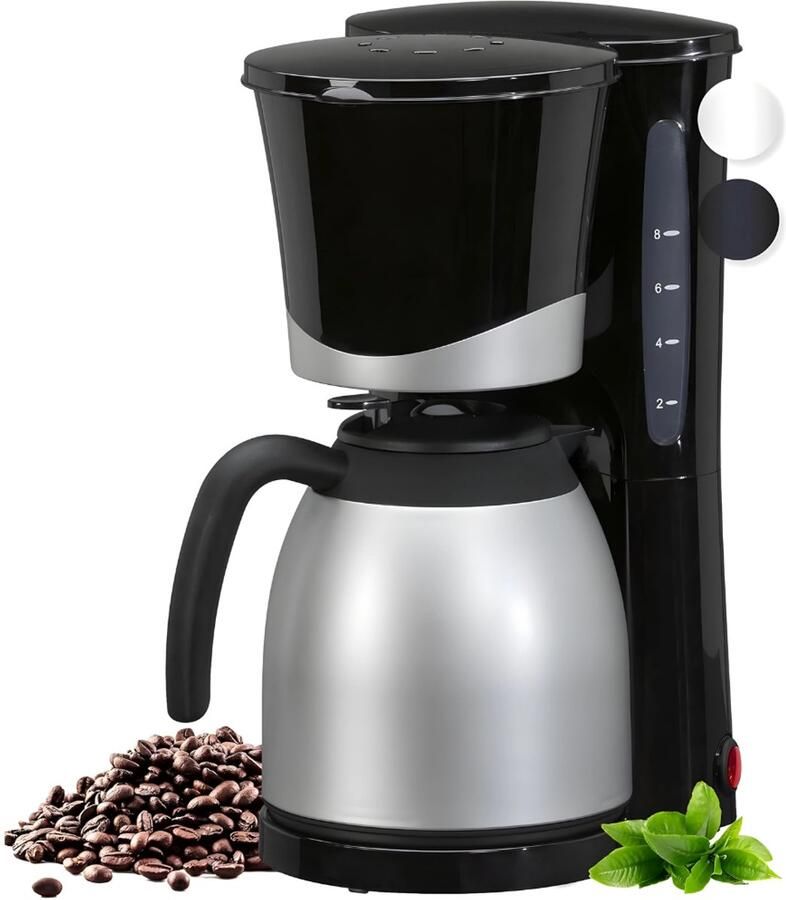QORA Koffiezetapparaat met Thermoskan Koffiezetapparaat voor 10 Kopjes Anti Drup 1L Zilver 37cm x 28cm x 20cm