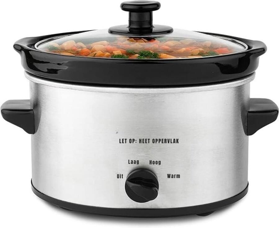 QORA Slowcooker met timer Slowcooker Crockpot Zilver 25cm x 25cm x 20cm