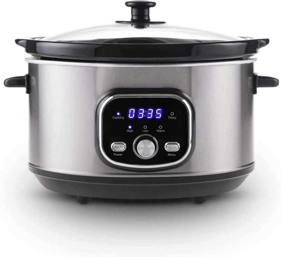 QORA Slowcooker met timer Slowcooker Crockpot Zilver ‎25cm x 32cm x 23cm