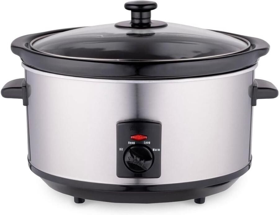 QORA Slowcooker met timer Slowcooker Crockpot Zilver ‎33cm x 23cm x 25cm