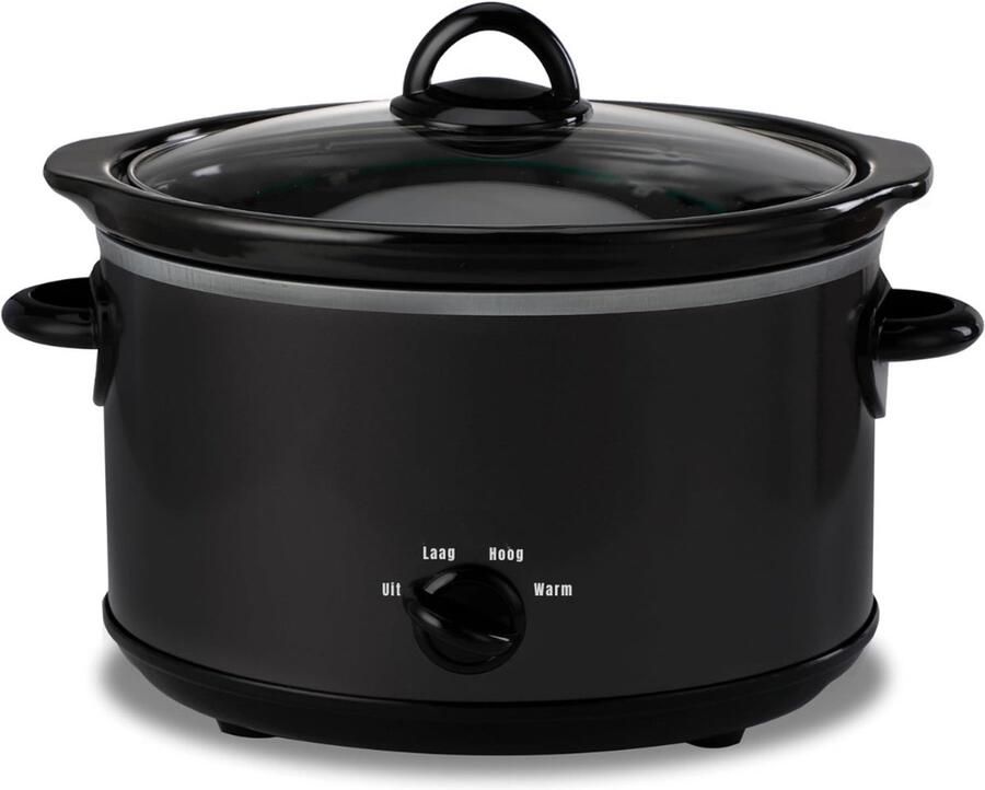 QORA Slowcooker met timer Slowcooker Crockpot Zwart 31cm x 21cm x 20cm