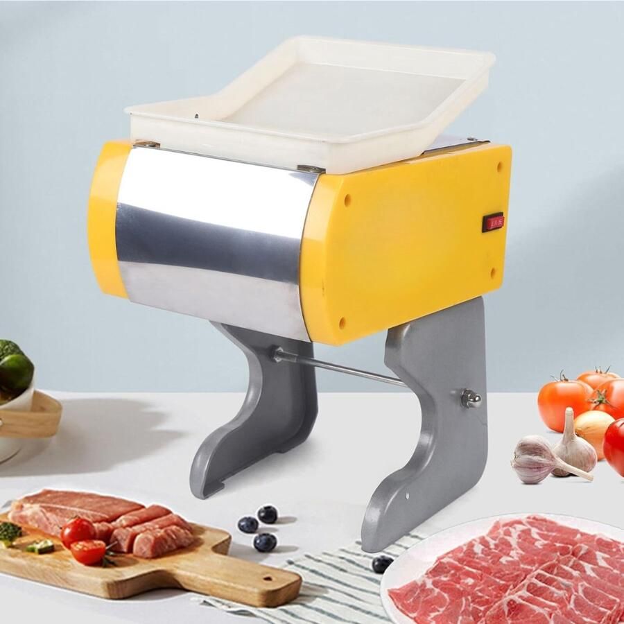 QORA Vleessnijmachine Snijmachine Allessnijder Vlees Snijmachine voor Thuis Geel Zilver 20cm x 19cm x 38cm
