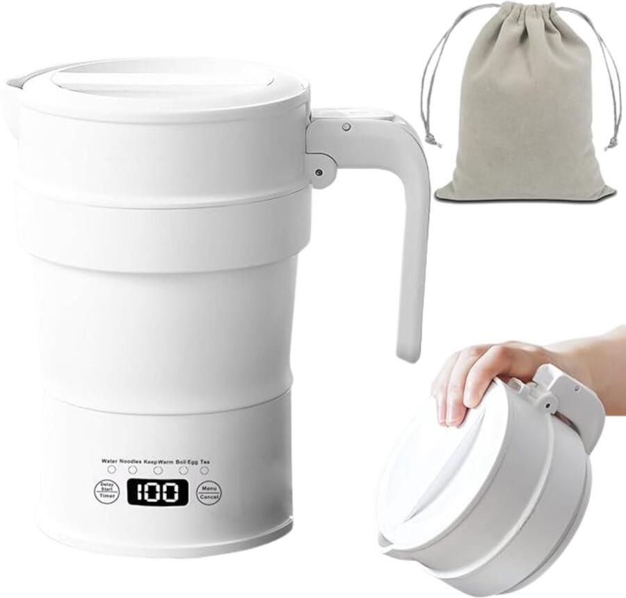 QIN Waterkoker camping Waterkoker klein Waterkoker reis WIt 16cm x 12cm x 8cm