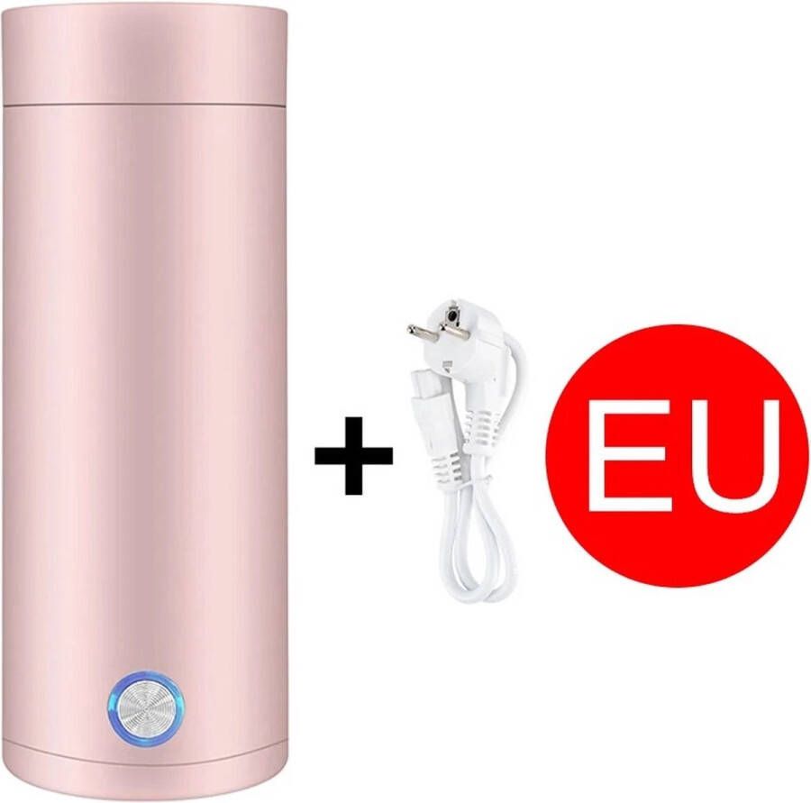 QPFO Draagbare Mini Waterkoker 2 in 1 – Thermobeker en Reis Waterkoker – 400 ml – Babyvoeding Camping en Thuis – Roze