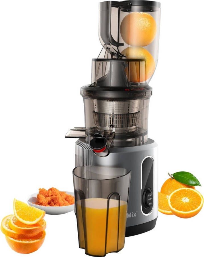 QPFO Slowjuicer Met Krachtige Motor Cold Press Sapcentrifuge Voor Groente En Fruit Met Extra Filter En Ijsmaker Grote Inhoud Grijs