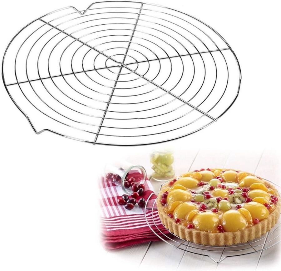 QTTVBTNA – 1 Stuk Rond Koelrek RVS Bakrek voor Koelen Bakken en Stomen Geschikt voor Oven Airfryer en Snelkookpan Ideaal voor Taarten Desserts en Brood Stevig Hittebestendig en Duurzaam Zilver 34.8 cm Zilver
