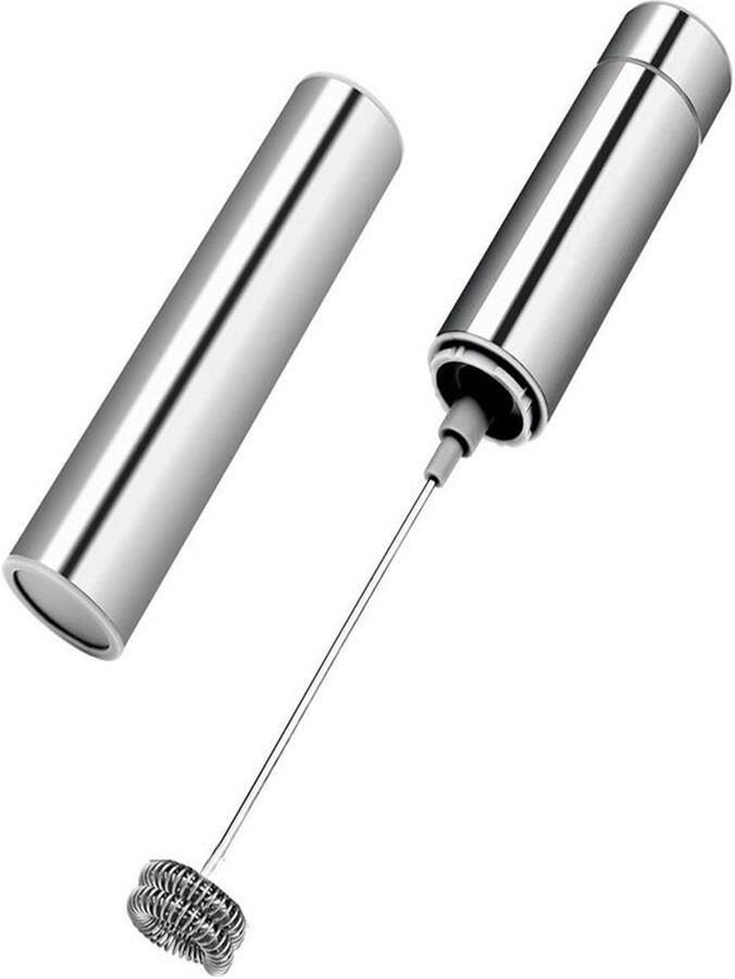 QTTVBTNA -Elektrische Melkopschuimer Melk Opschuimer Handmatig– RVS Grijs – Roestvrijstalen Design – Batterijgevoed – Sterke Motor RVS