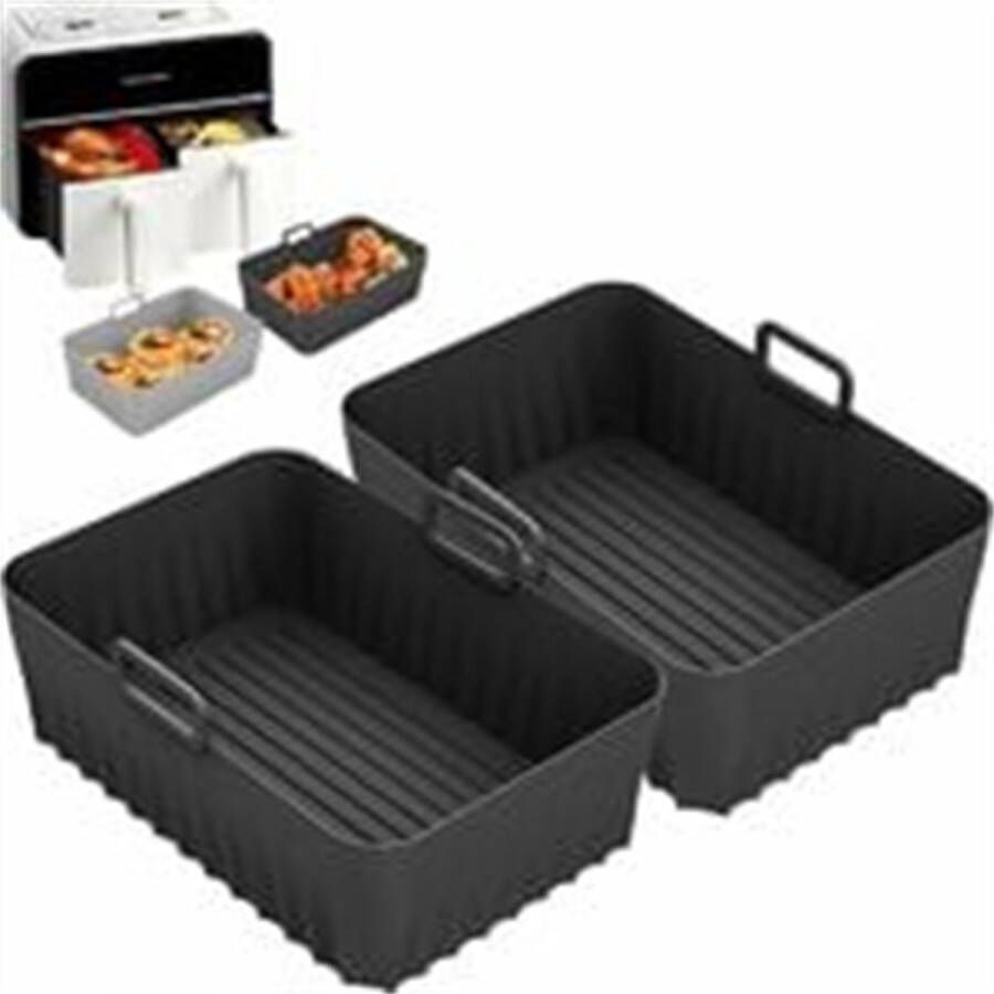 QTTVBTNA Siliconen Airfryer Mat Herbruikbare Accessoires Voor Dubbele Airfryer Vetvrij & Hittebestendig Voor Vortex Salter Tower Zwart 2 Stuks